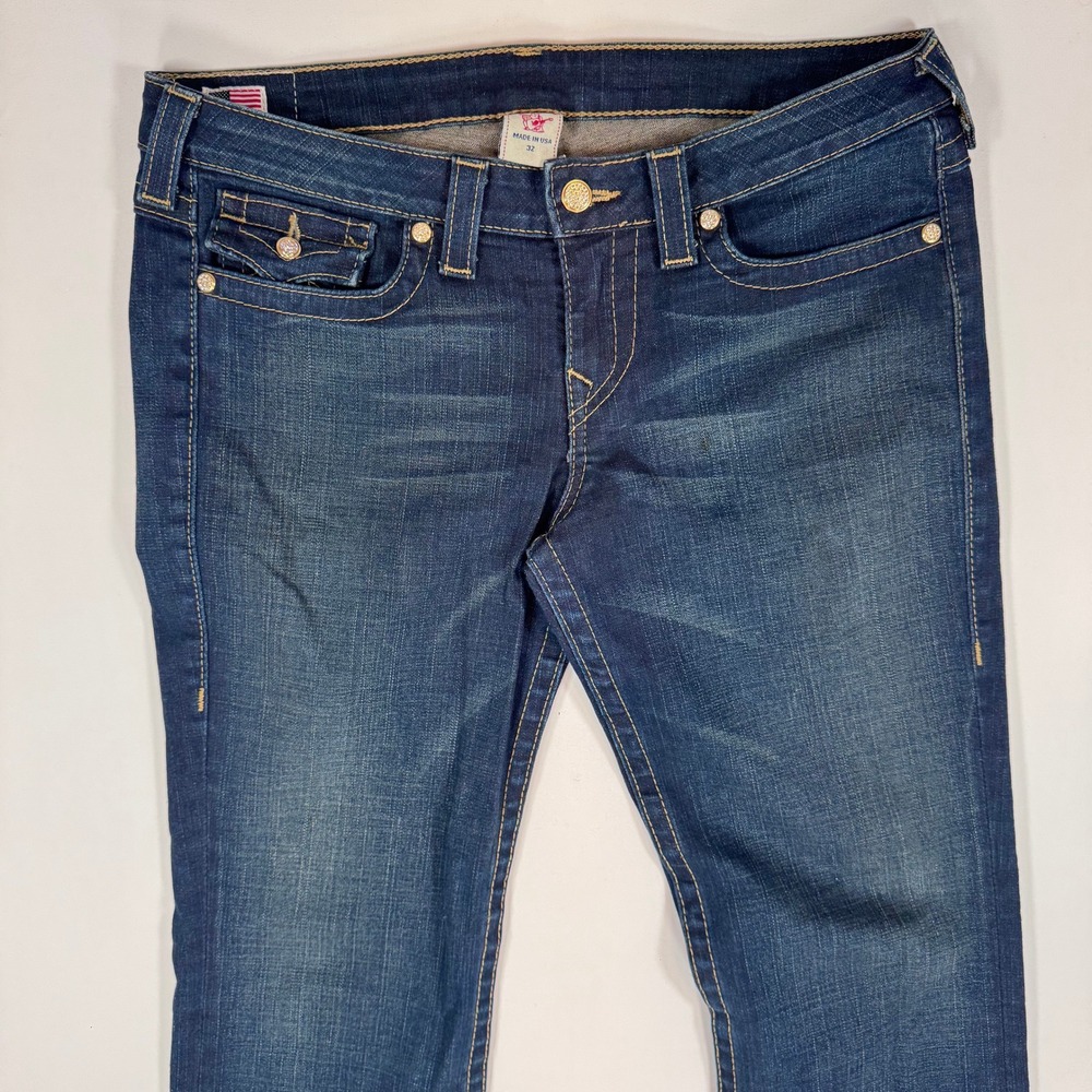 True Religion Bootcut Jeans Womens 32 Flap Pocket Rhinestone Button Y2K Vtg USA - Picture 3 of 16